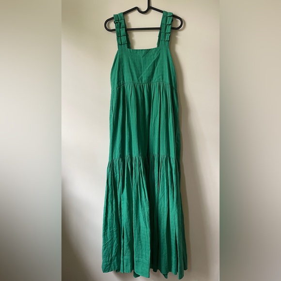 MIRTH Tuckernuck Rio Handmade Tiered Maxi Dress Square Neck Green Size XS cotton - Picture 3 of 16